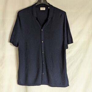 Bonobos Navy Blue Casual Waffle Knit Cotton Button Front SS Shirt XL